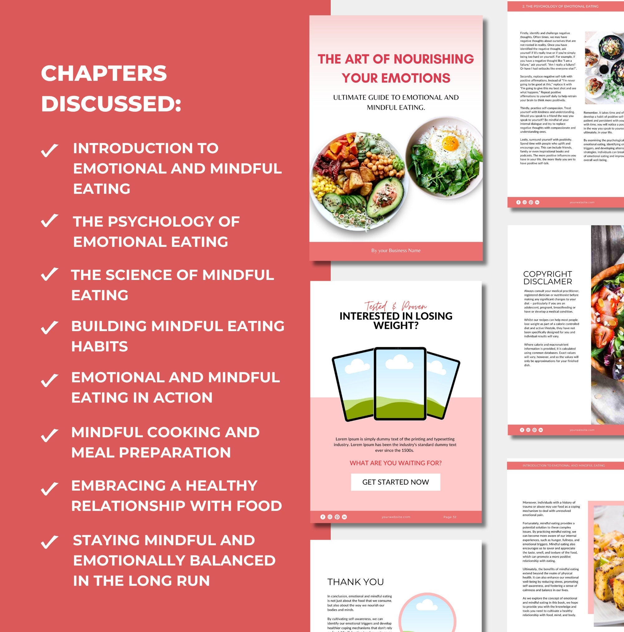 list of chapters included in this guide to emotional eating, Canva eBook template, PLR digital product