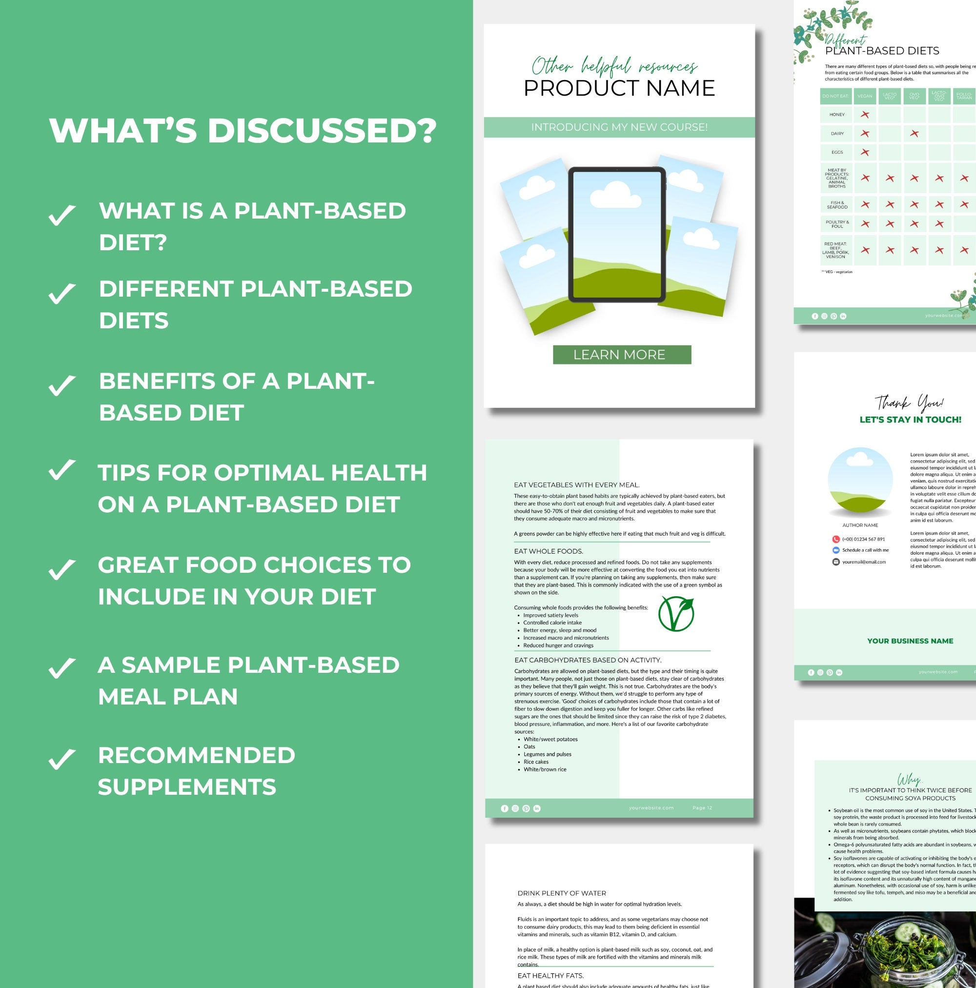 list of chapters included in this plant based diet guide, canva eBook template, PLR digital product