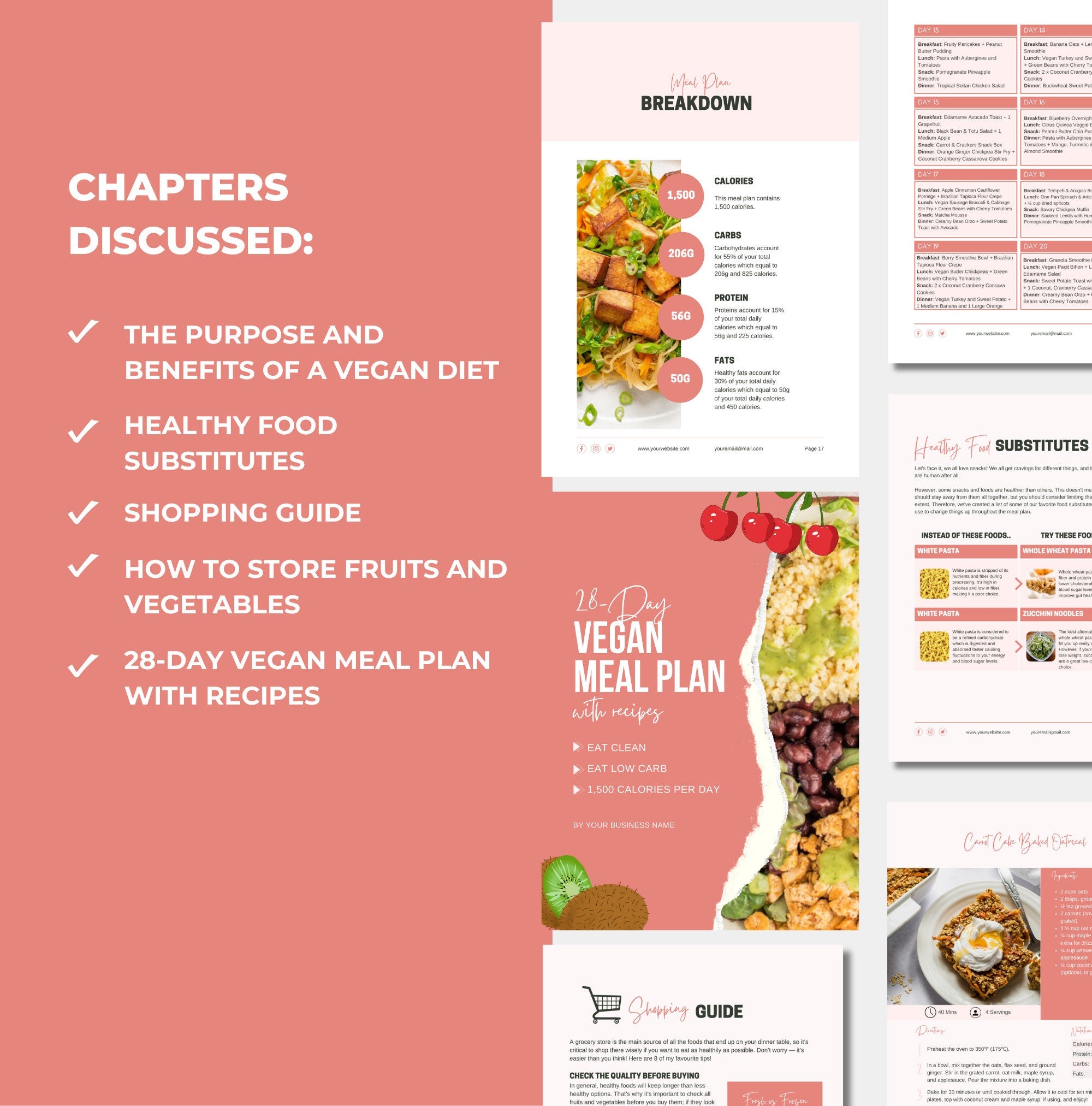 list of chapters included in this vegan meal plan template, PLR digital product