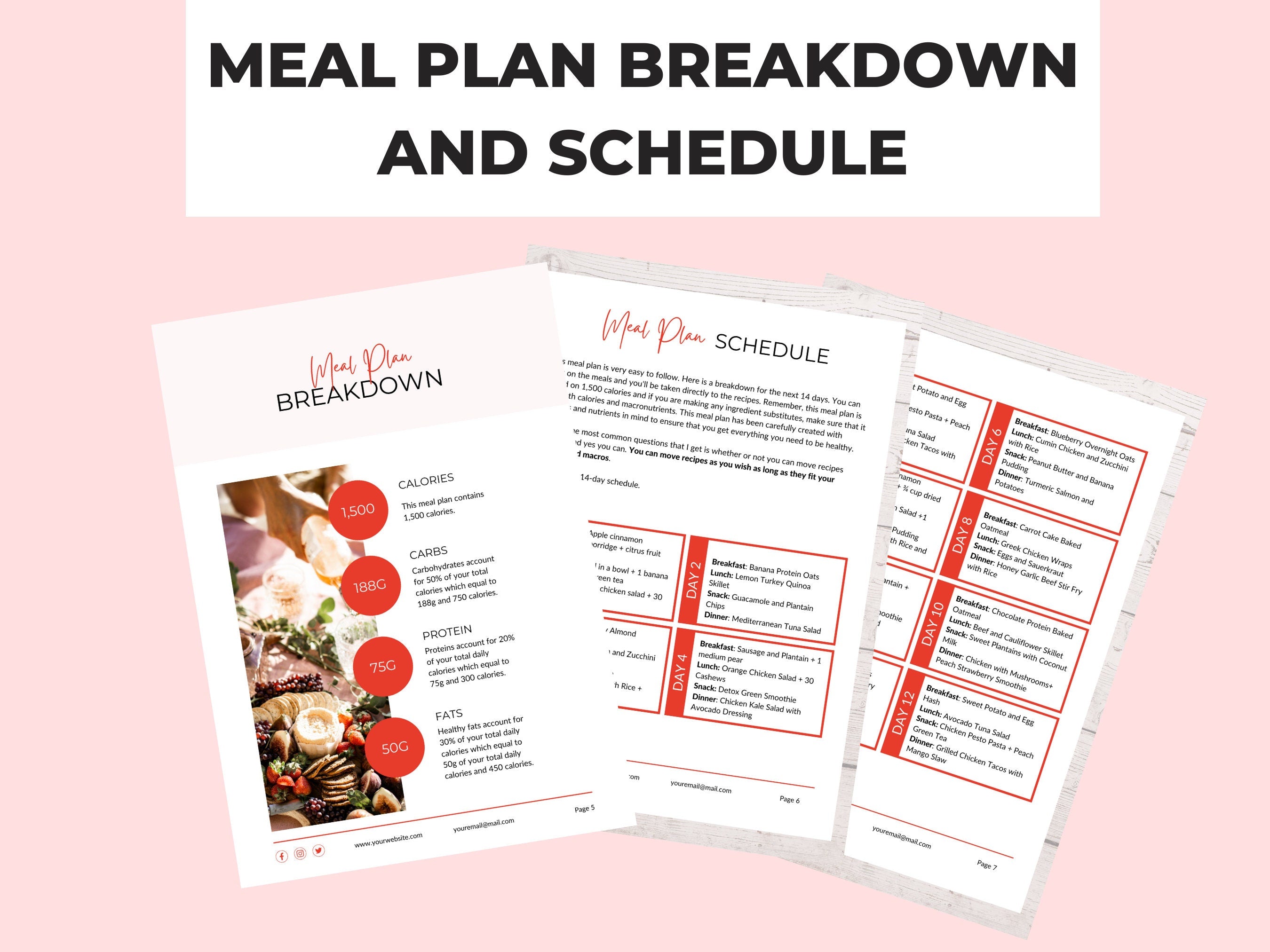 meal plan preview  in 14-day Healthy Meal Plan Template, 1,500 calories, PLR Digital Product