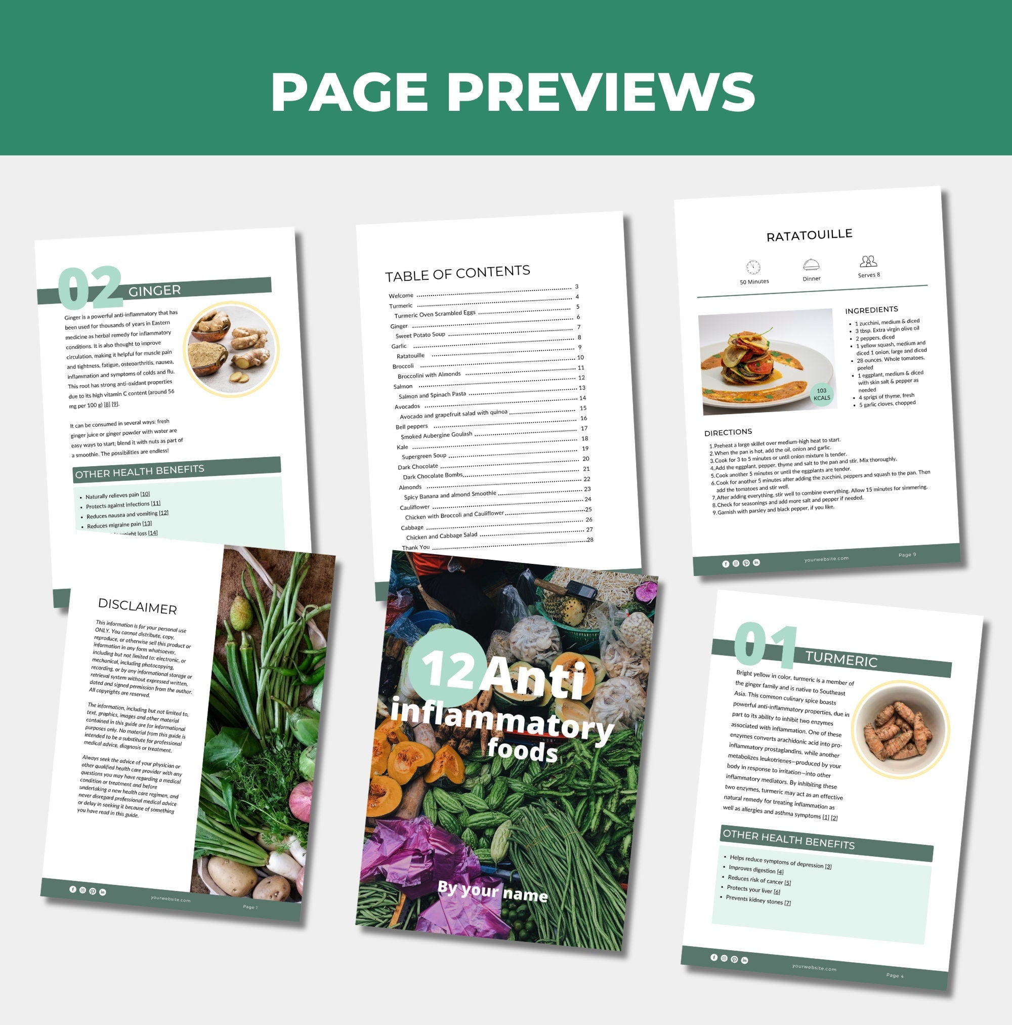 page previews in 12 anti-inflammatory PLR digital Product 