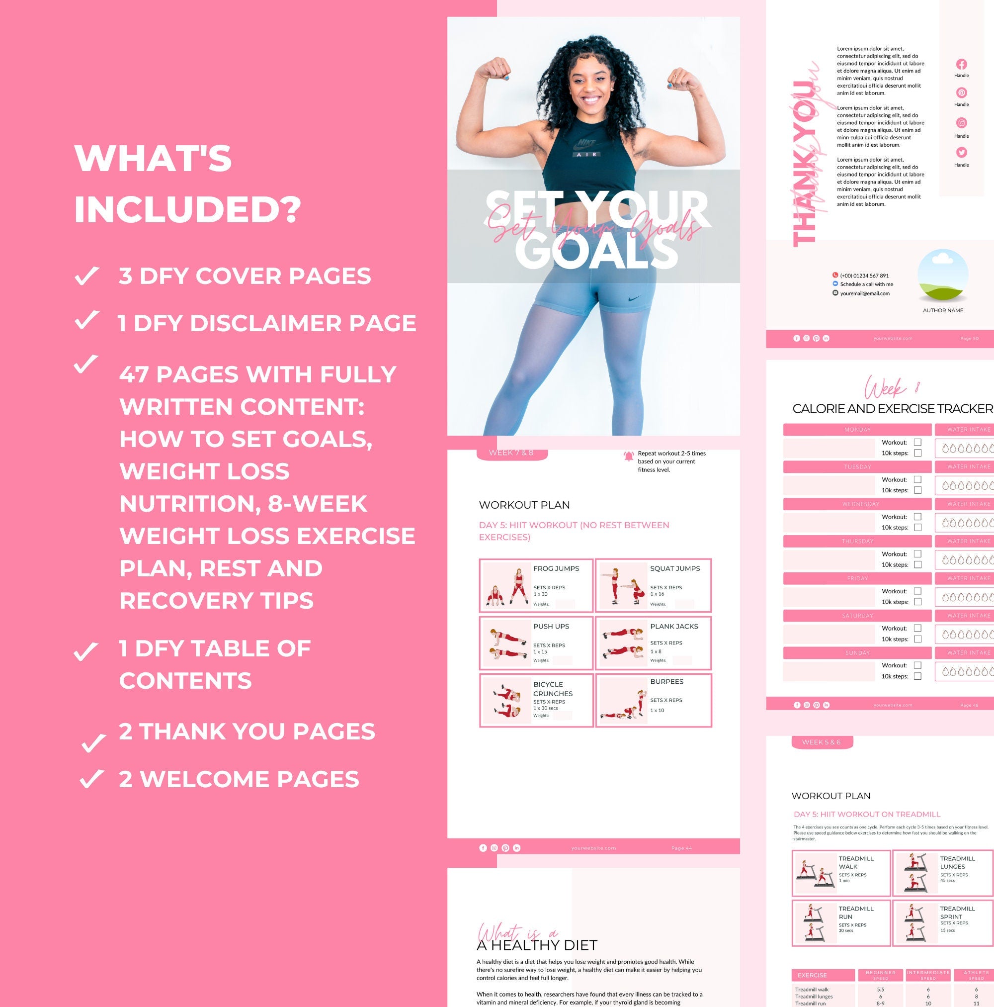 pages and content included in this workout template for weight loss, plr digital product