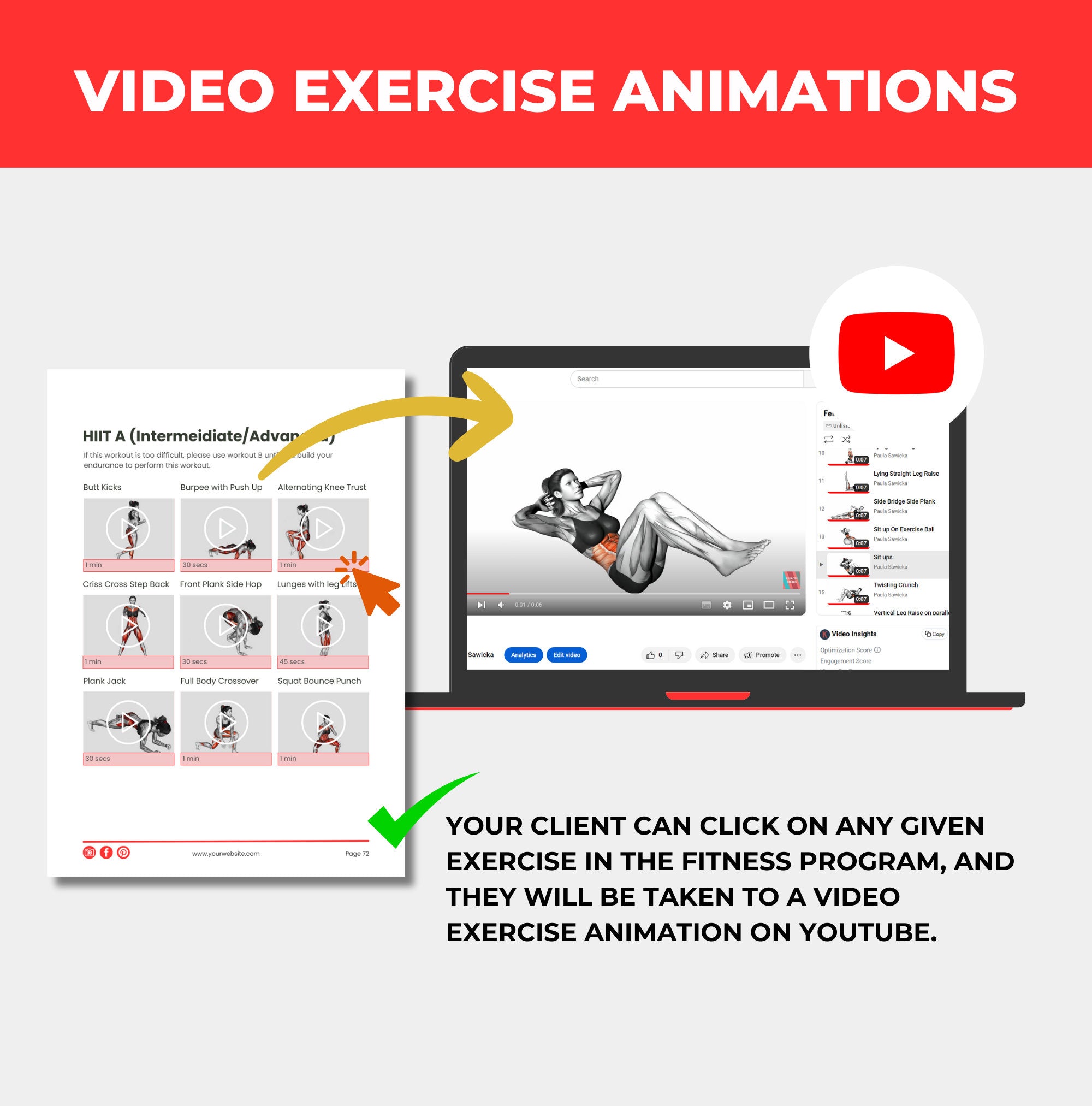 previe of video exercise illustations included in this fat loss guide, Canva eBook template, PLR digital product
