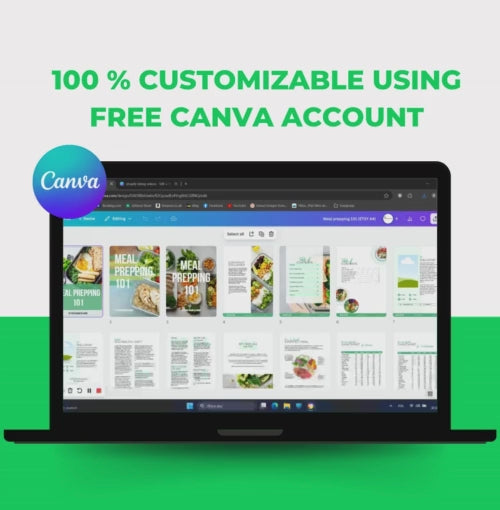 preview of the whole Meal Prepping 101, PLR Digital Product, Canva eBook Template