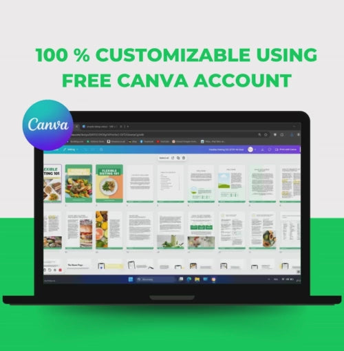preview of the whole Flexible Dieting 101, PLR Digital Product, Canva eBook Template