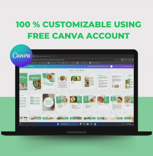 preview of the whole 7-day Vegetarian Meal Plan Template, PLR Digital Product, Canva Template
