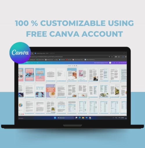 preview of the whole Diabetes Management 101, PLR Digital Product, Canva eBook Template
