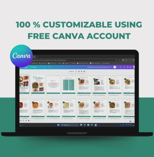preview of the whole 30 Christmas Recipes, Canva Cookbook Template, PLR Digital Product
