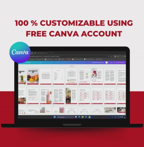 preview of the whole Gut Health 101 Guide, PLR Digital Product, Canva eBook Template