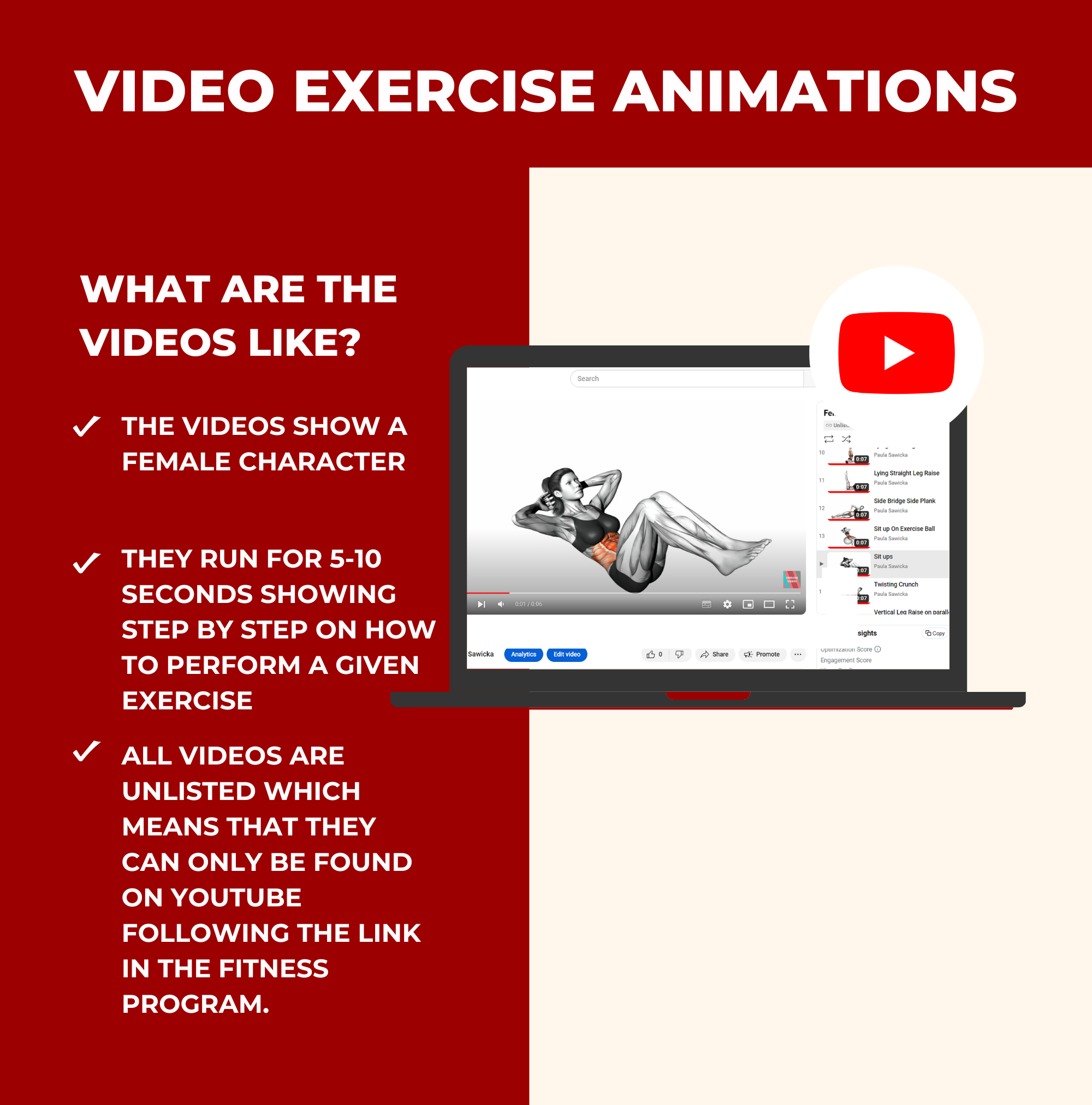 preview of exercise videos found in this Red 8-Week Bootylicious Workout Program, PLR Digital Product, Canva eBook Template