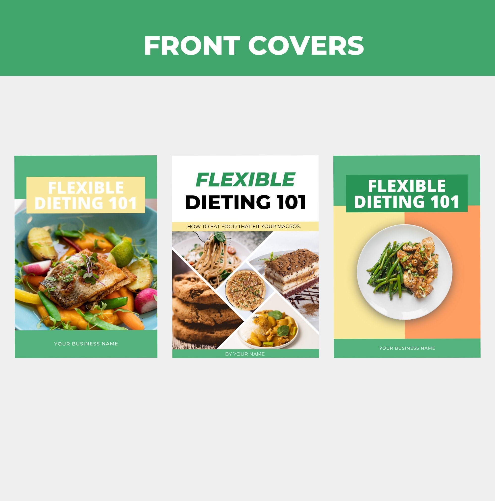 preview of front cover design options found in this canva eBook template, plr digital product