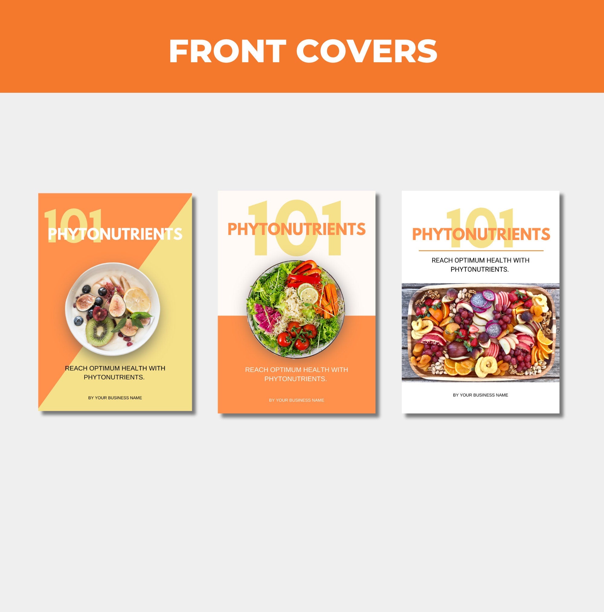 preview of front cover design options included in this phytonutrient guide, Canva eBook template, PLR digital product