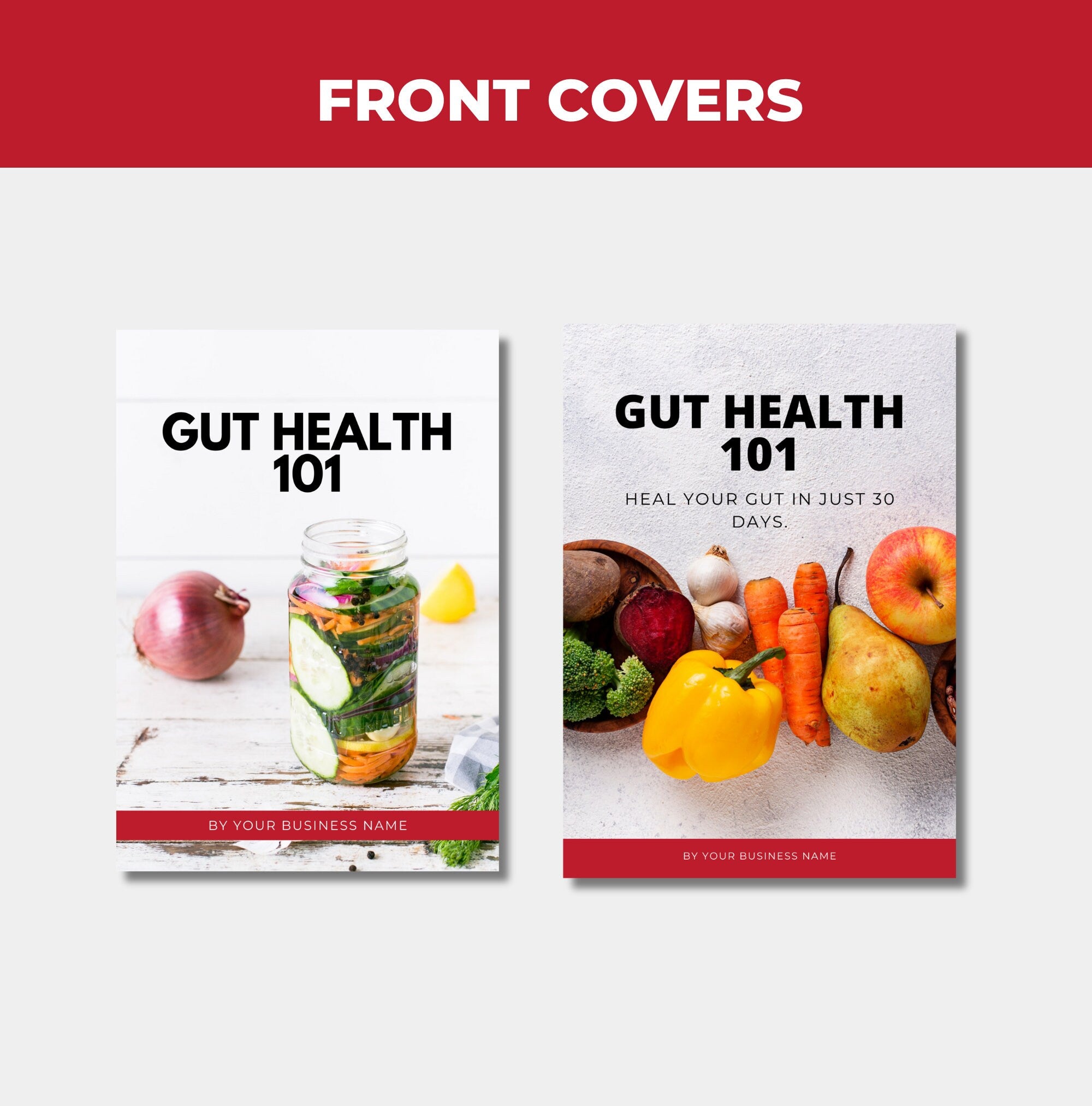 preview of front cover designs included with this PLR digital product, guide to gut health