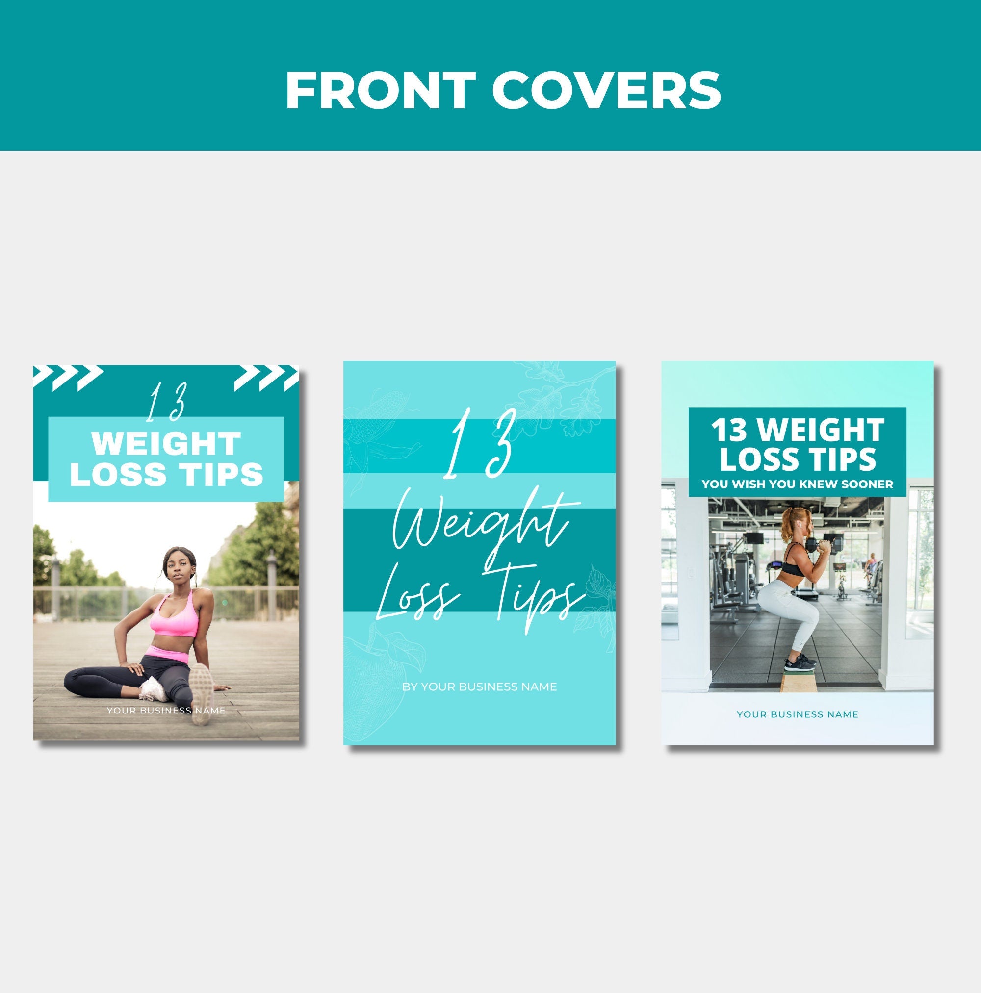 preview of front cover included in this  13 Weight Loss Tips, PLR Digital Product, Canva eBook Template