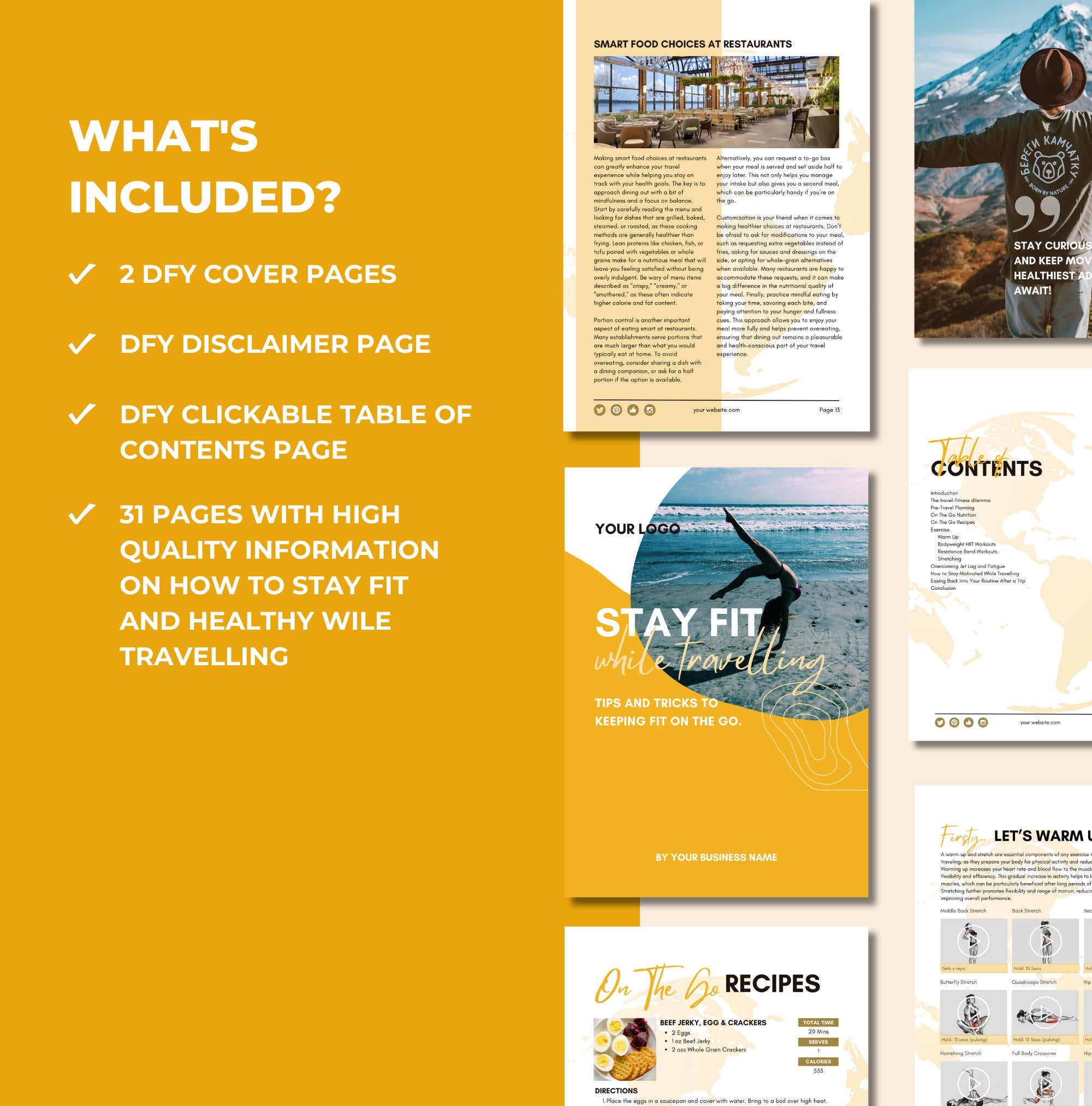 preview of pages and content included with this travel guide, canva eBook template, PLR digital product