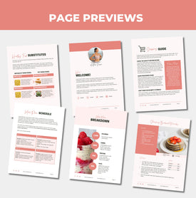 preview of pages, content and design found in this vegetarian meal plan template, plr digital product