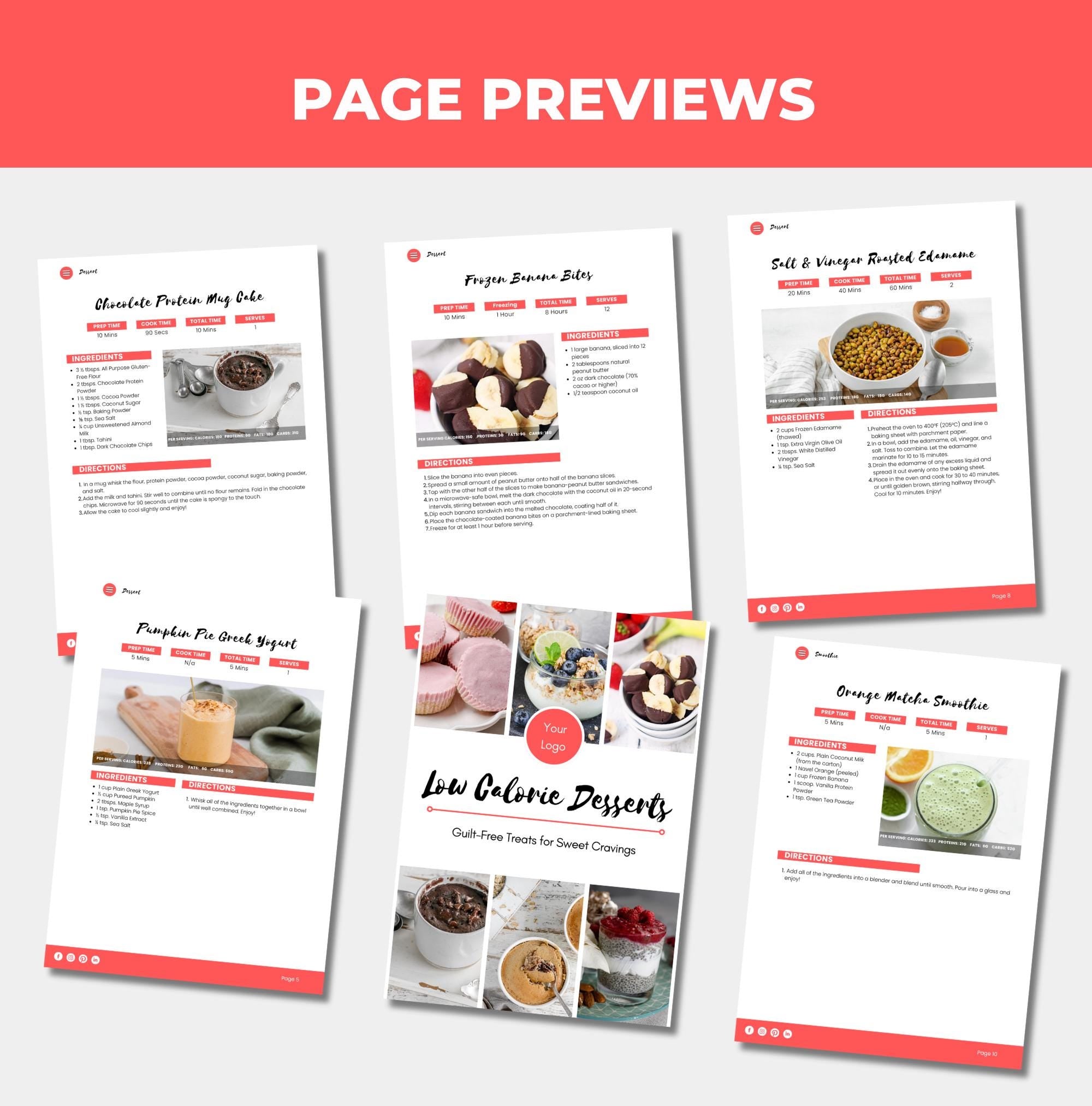 preview of pages for this low calorie dessert cookbook template