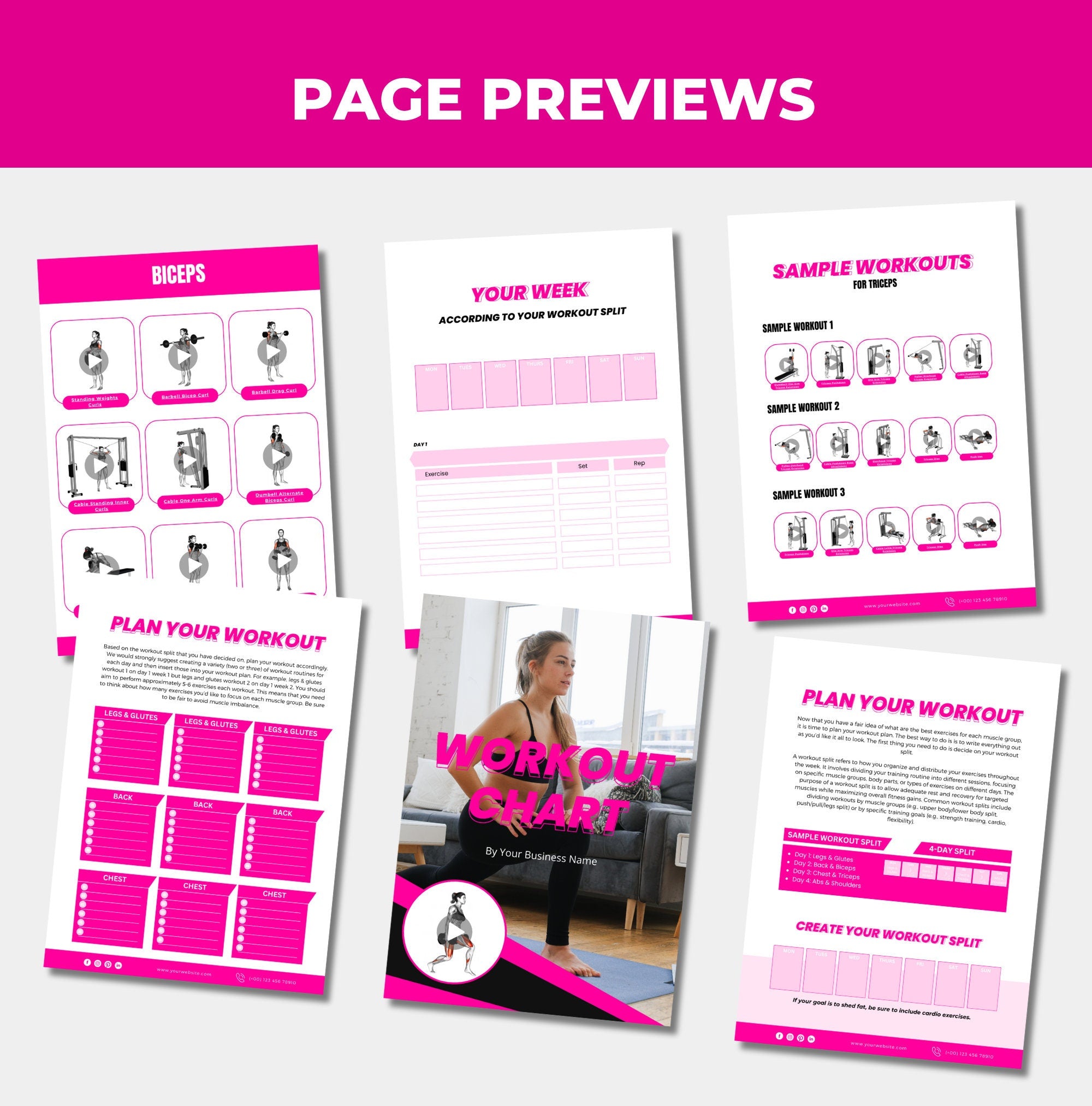 preview of pages found in Female Workout Chart, PLR Digital Product, Canva eBook Template