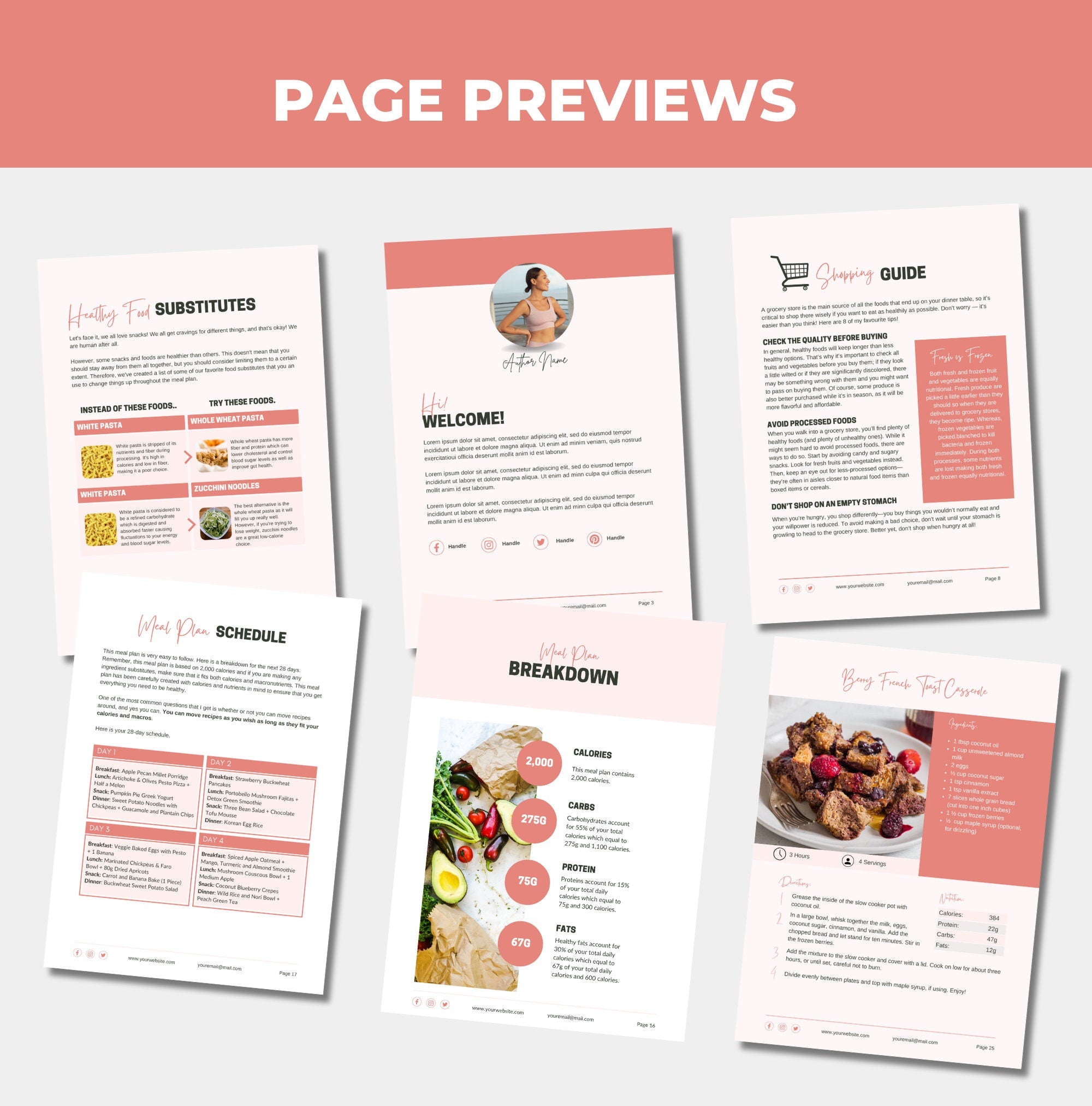 preview of pages found in this vegetairna meal plan template, PLR digital product