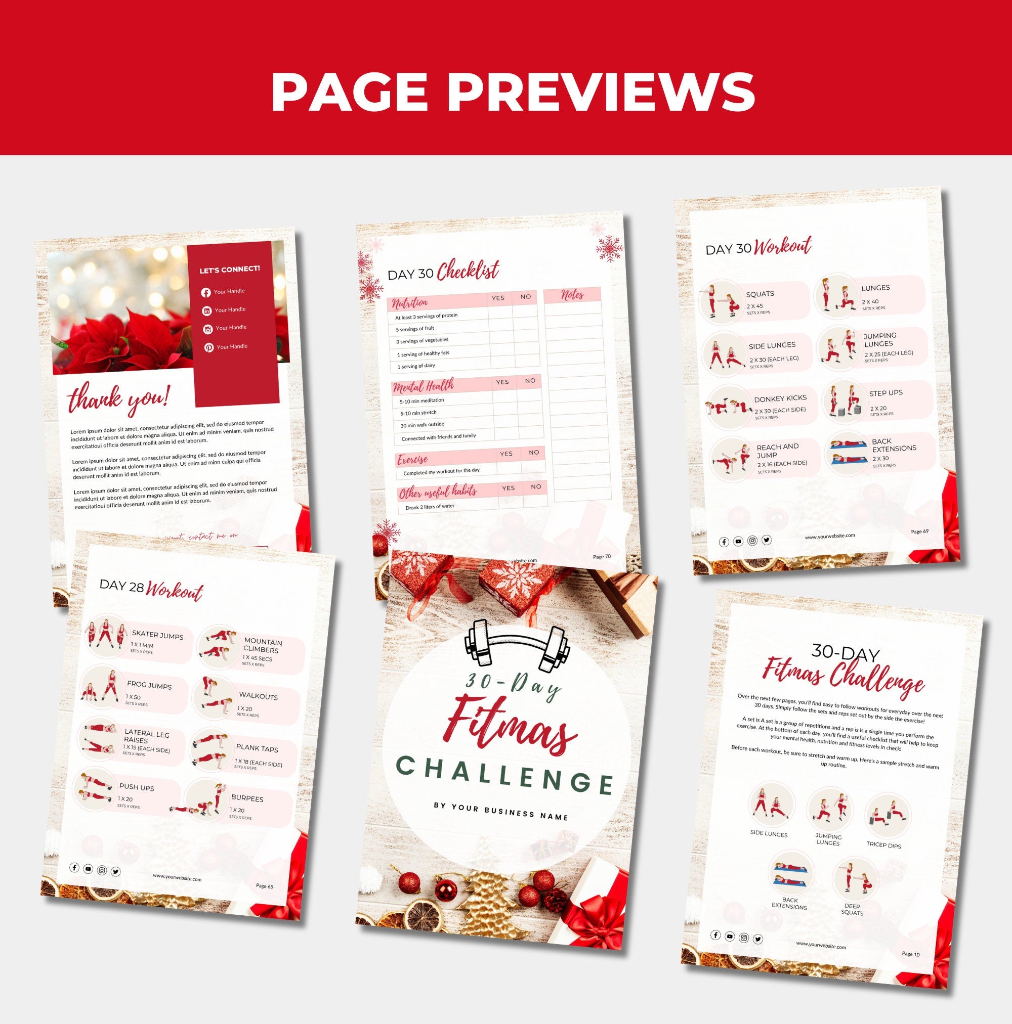 preview of pages included in this fitmas challenge, PLR digital products