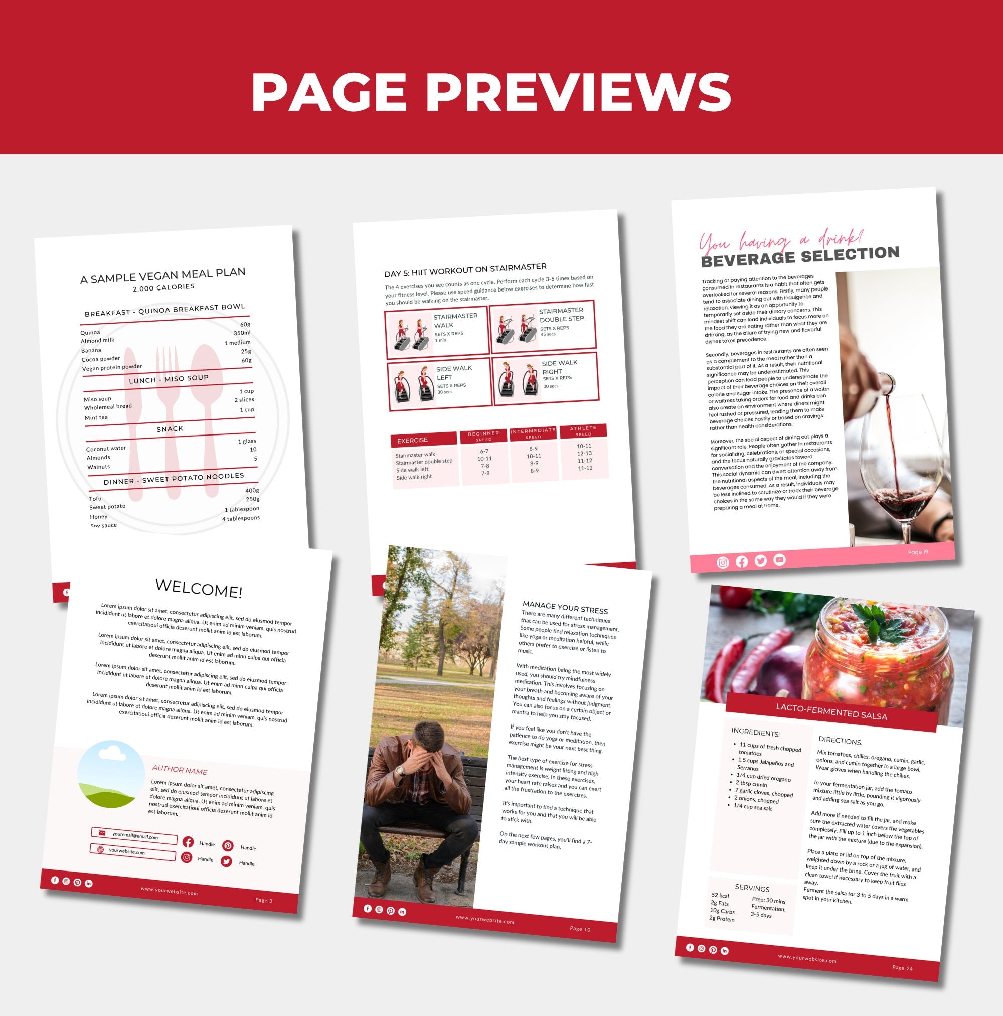 preview of pages included in this gut health 101 guide, Canva eBook template, PLR igital product