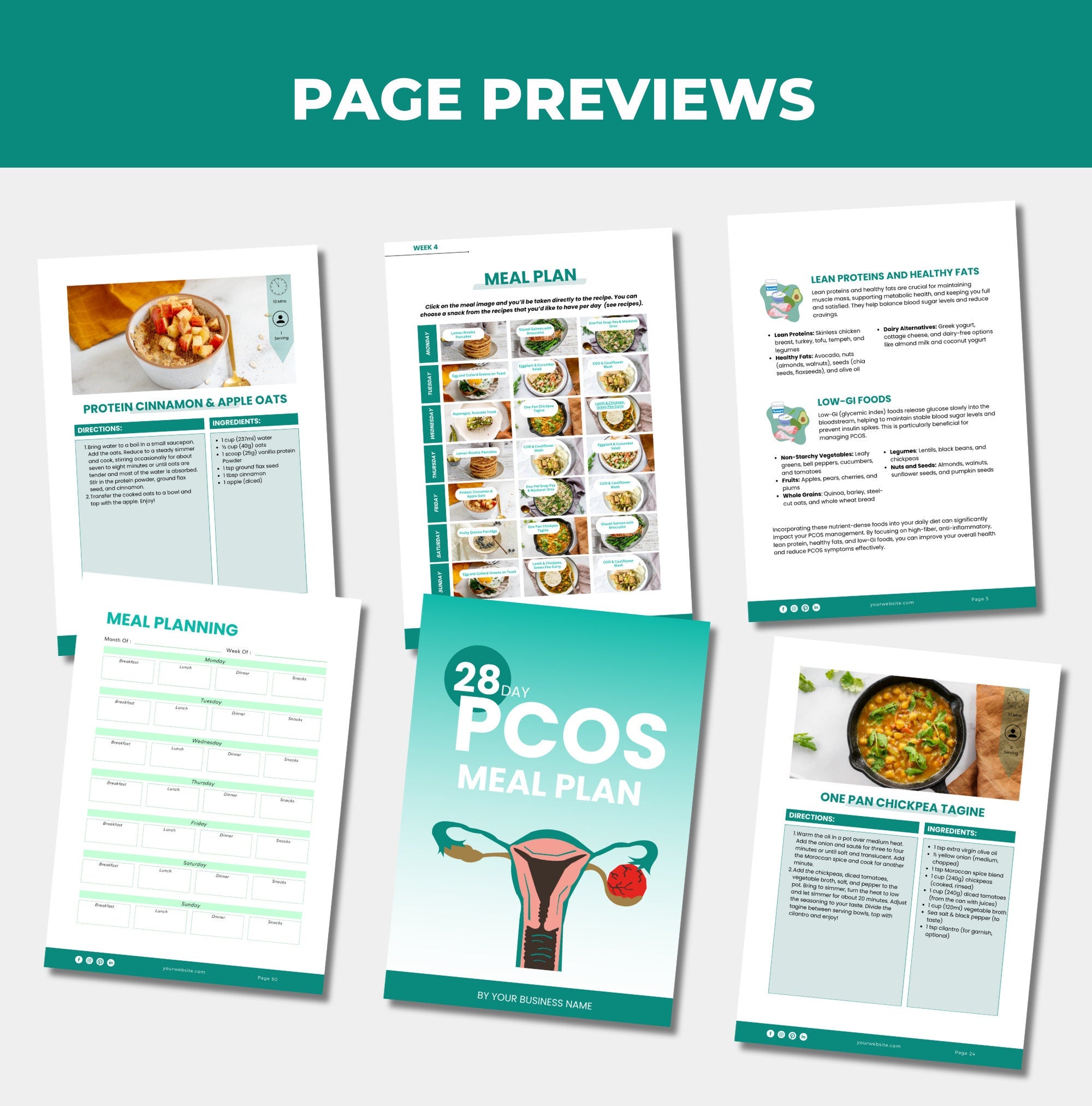 preview of pages included in this pcos meal plan, PLR digital product