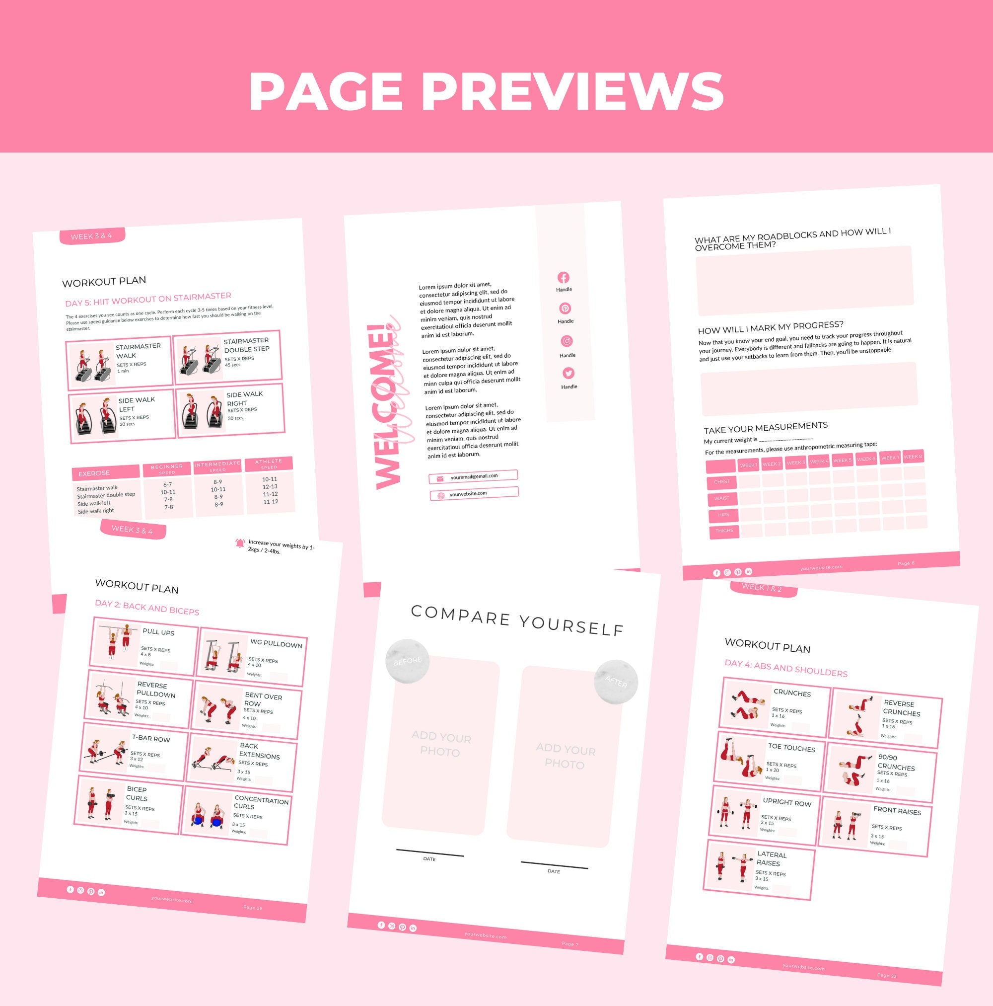 preview of pages included in this weight loss workout plan, plr digital product