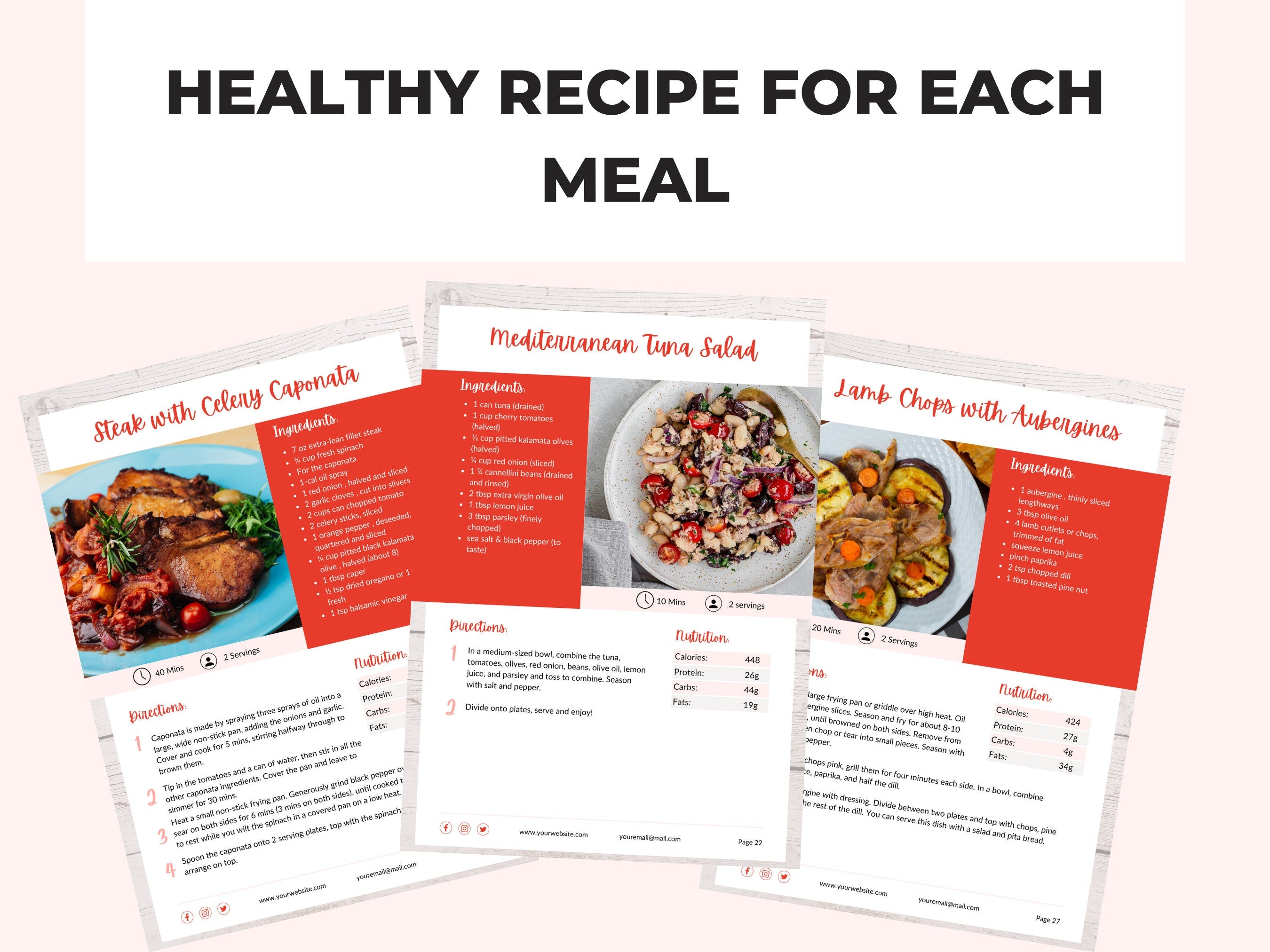 preview of recipes included in this paleo meal plan template, PLR