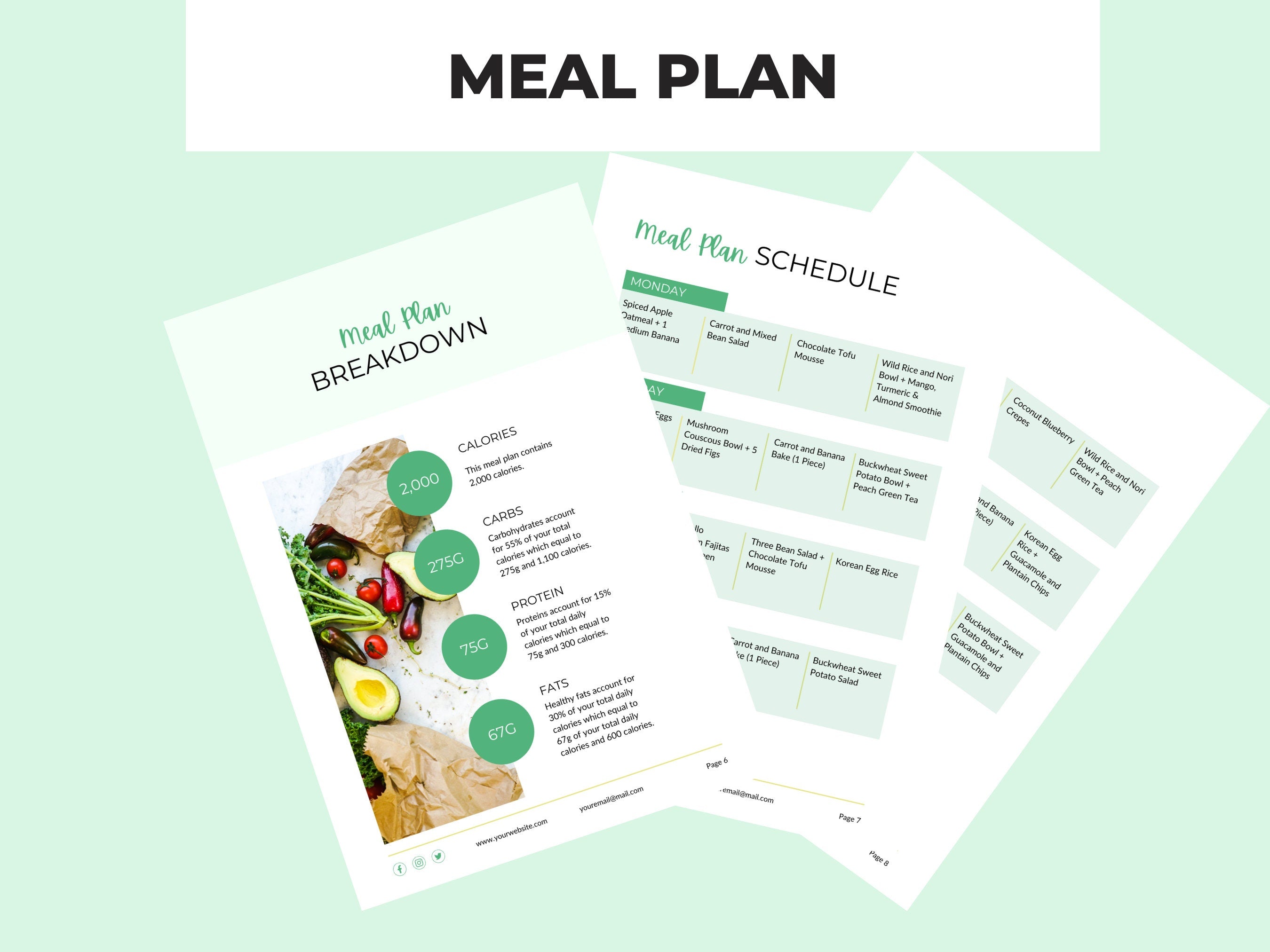 preview of the structure and design of the vegetarian meal plan