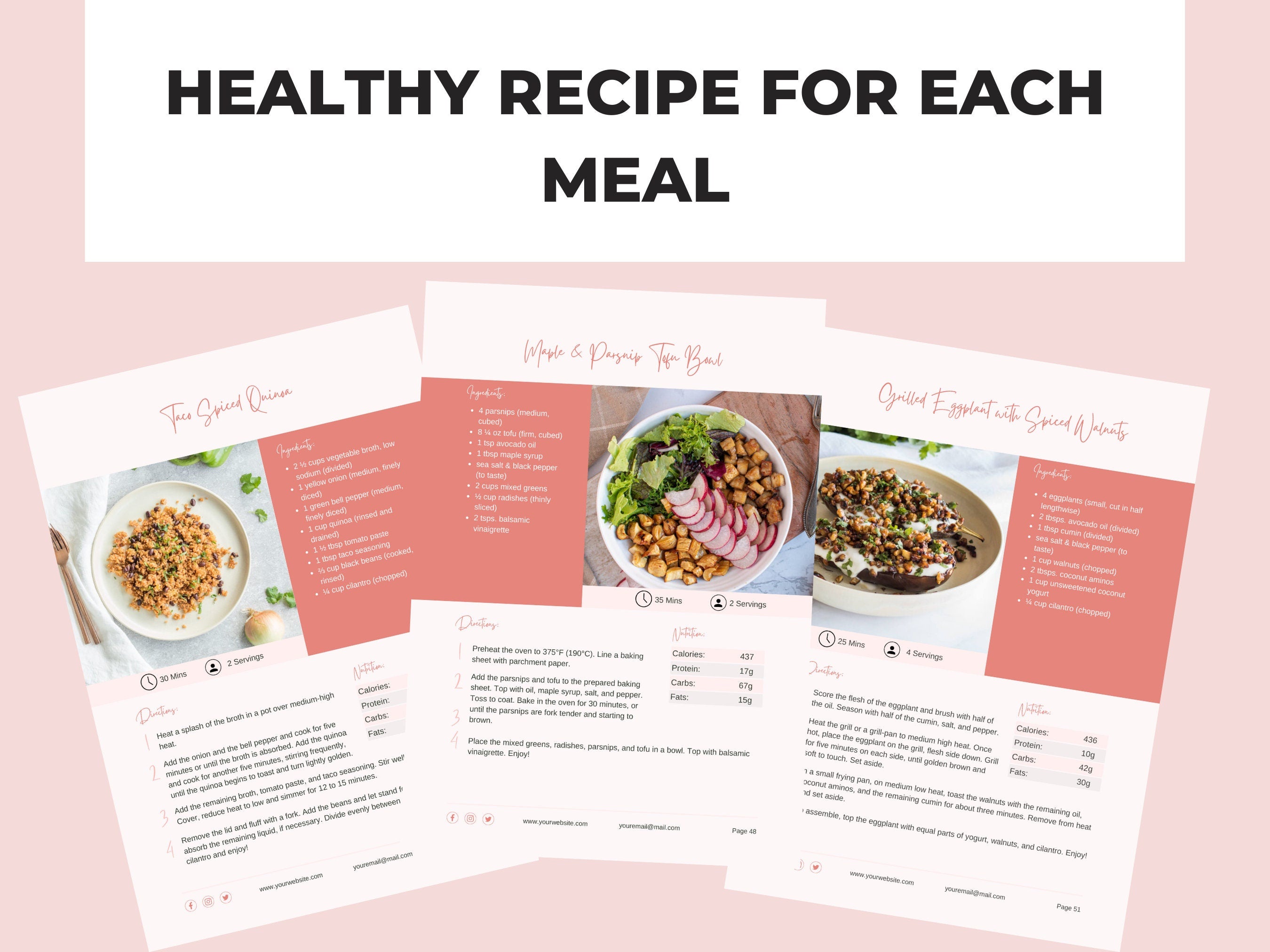 preview of vegan recipes included with this canva meal plan template, PLR digital product