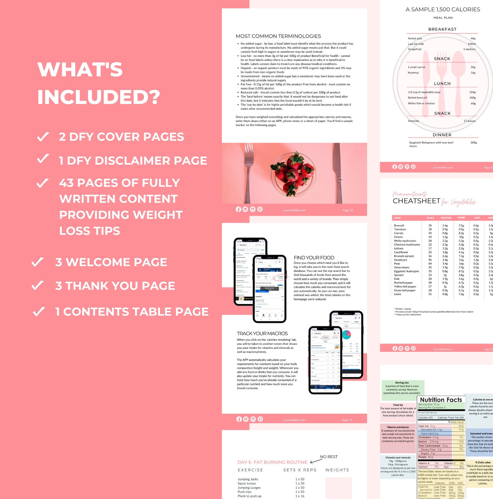 preview of whsat is included in the weight loss 101 guide, Canva eBook template, PLR digital product
