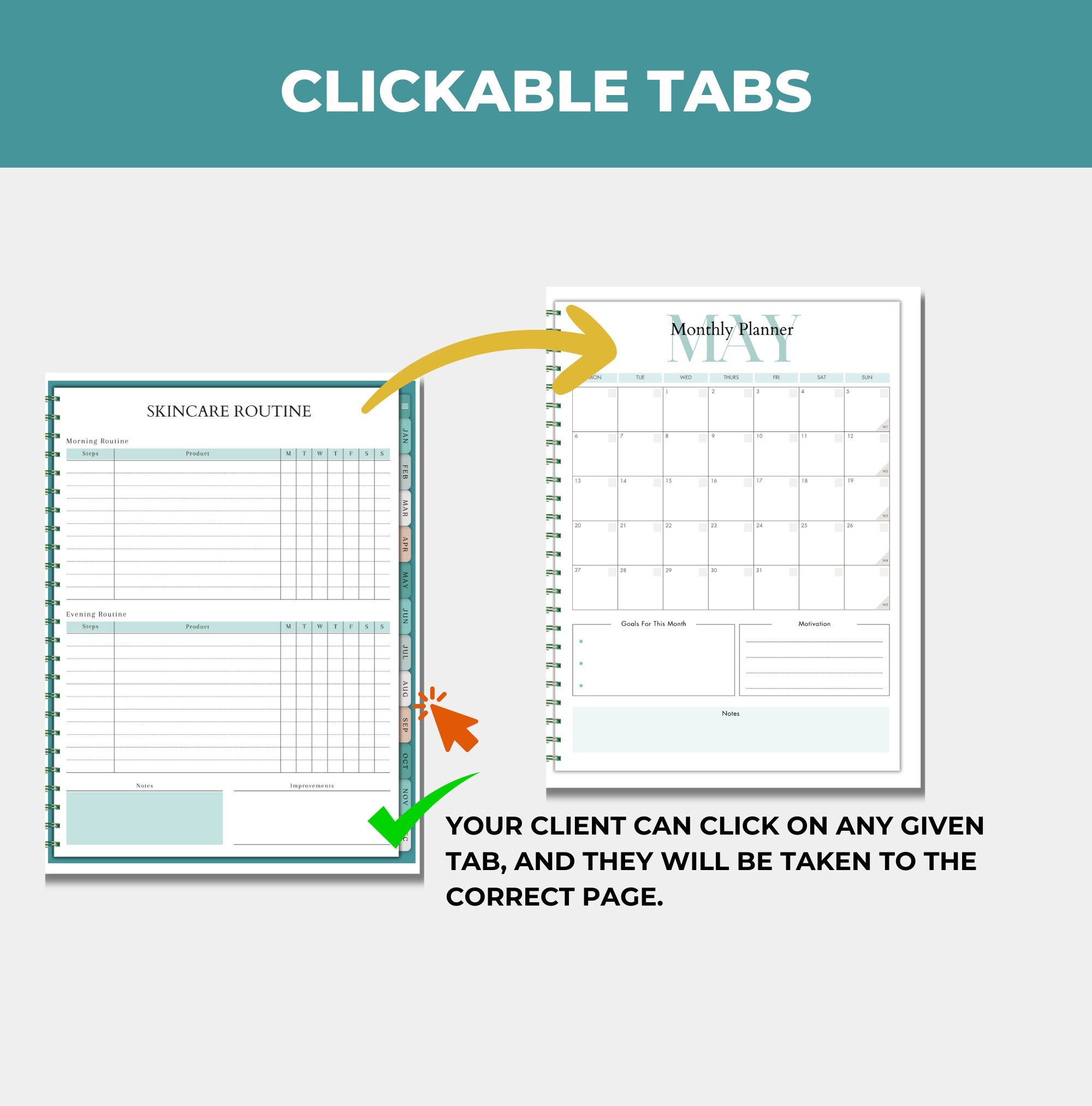 [review of clickable tabs included with this self care planner, PLR digital product, canva planner template