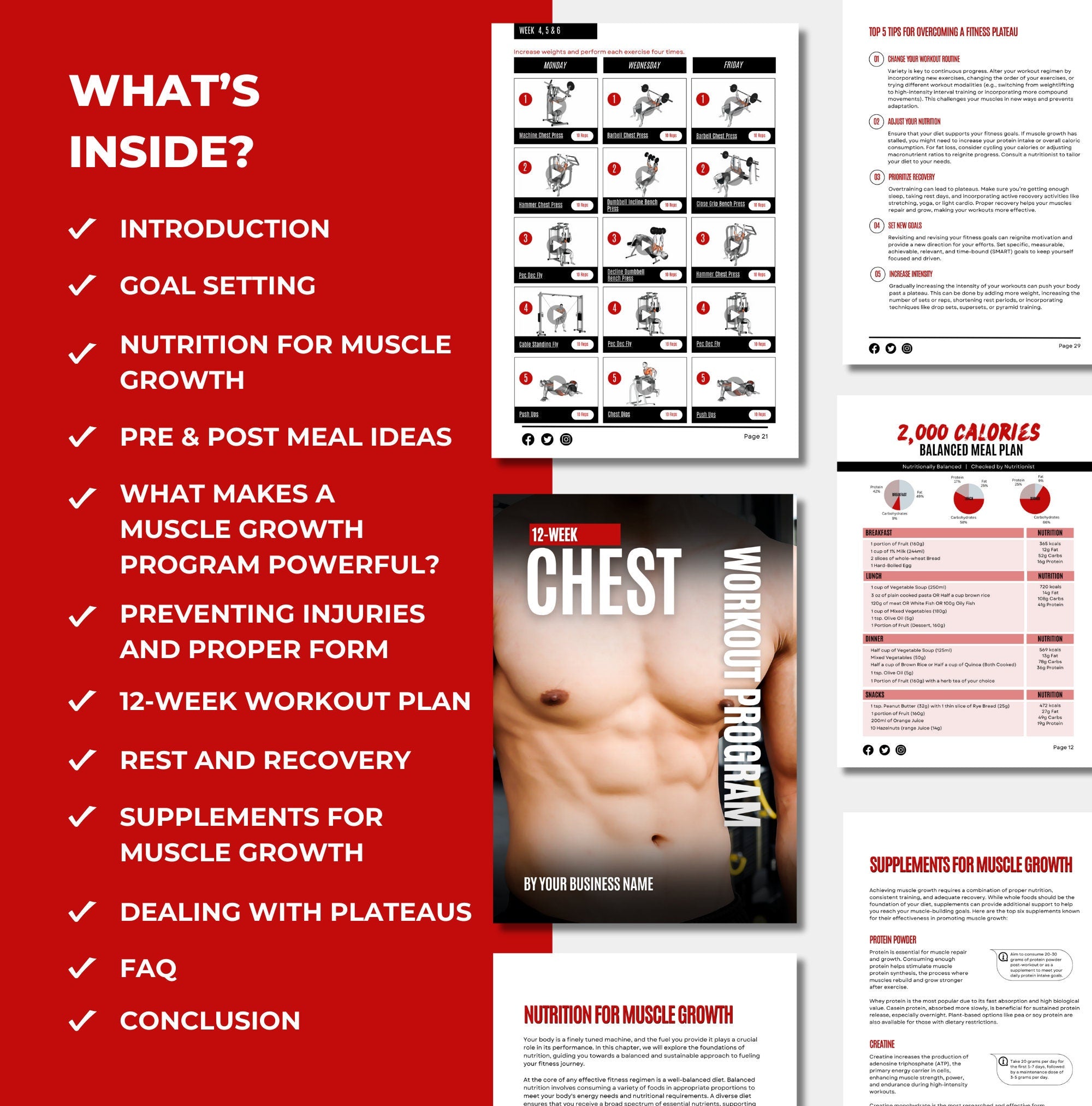 what chapters are discussed in this chest workout plan, PLE digiital product