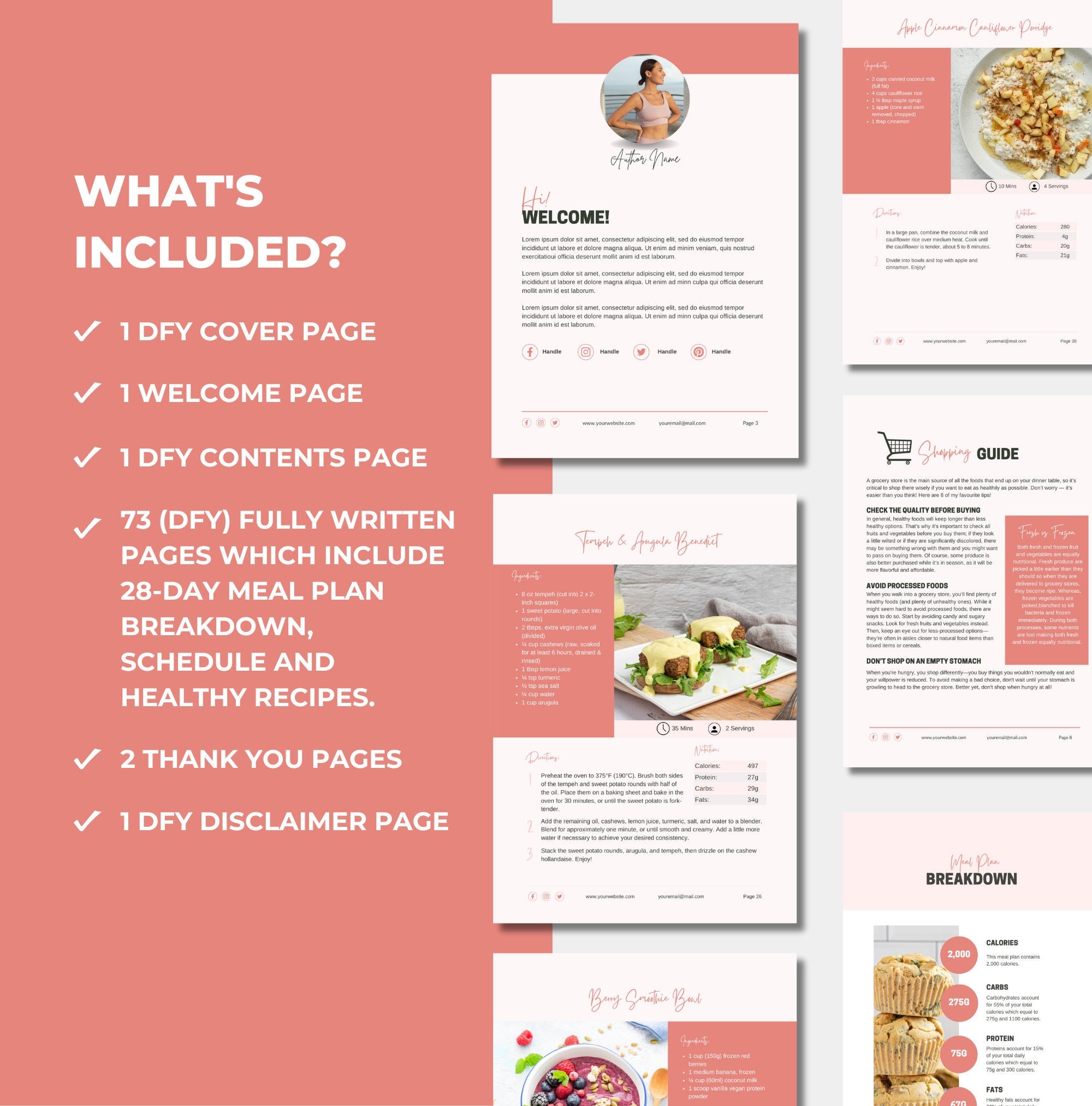 what content and chapters are included with this anva meal plan template, PLR digital product