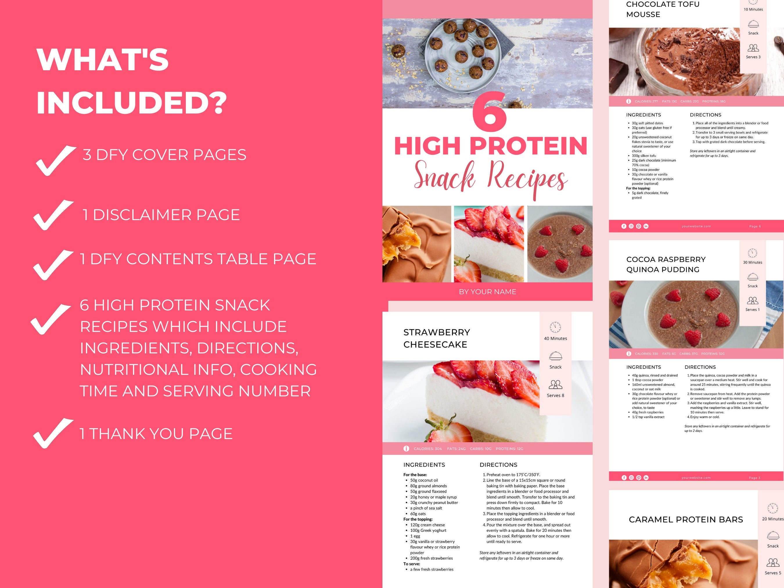 what pages and content are included in this canvc cookbook template, PLR digital product