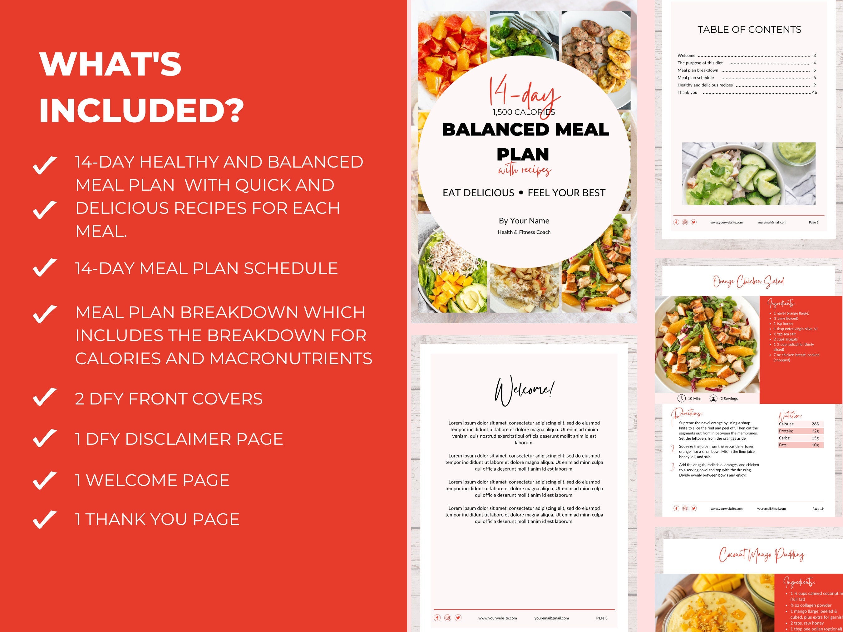 what's included in 14-day Healthy Meal Plan Template, 1,500 calories, PLR Digital Product