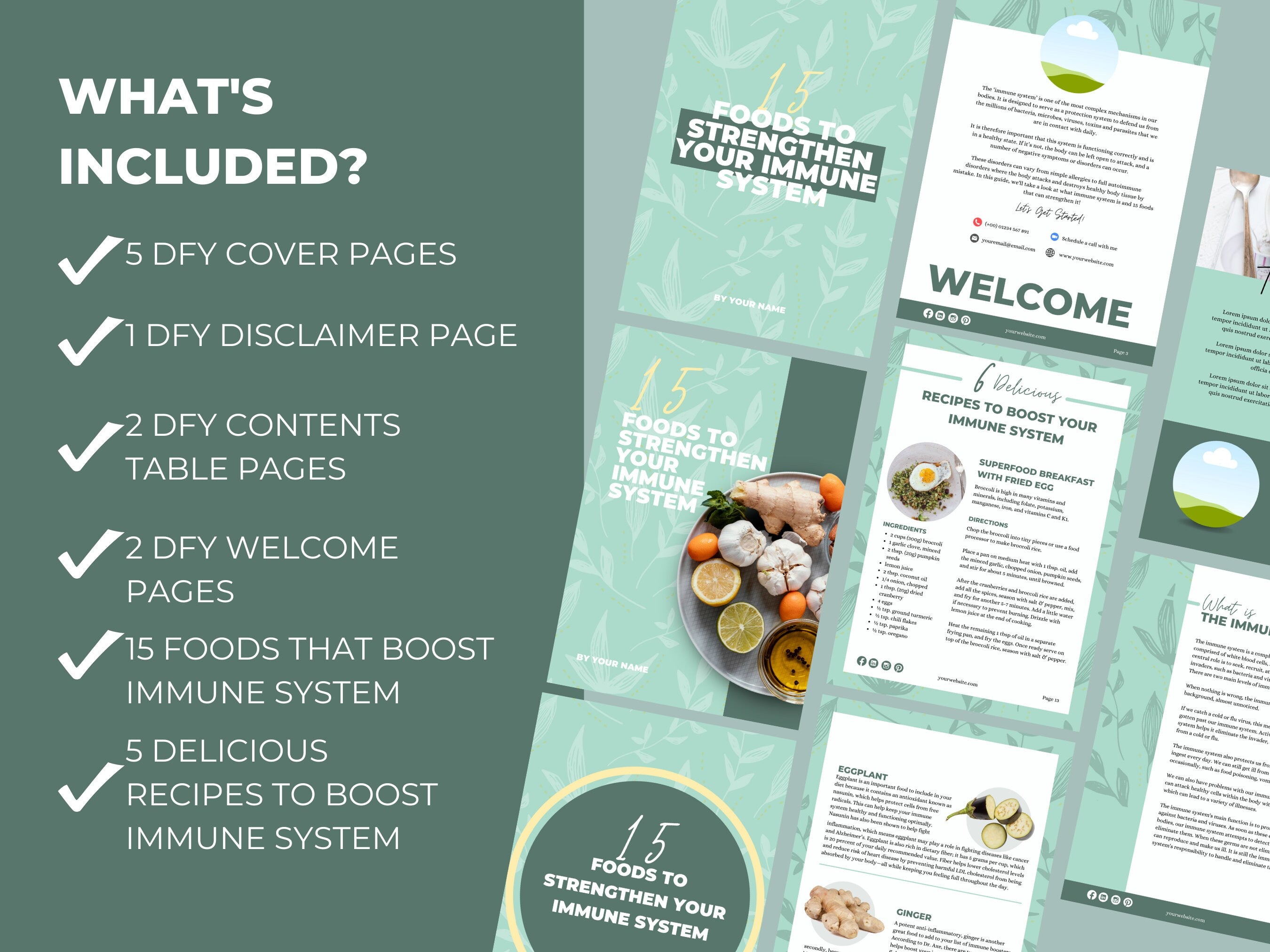15 Foods that boost immune system, PLR Digital Product, Canva eBook Template