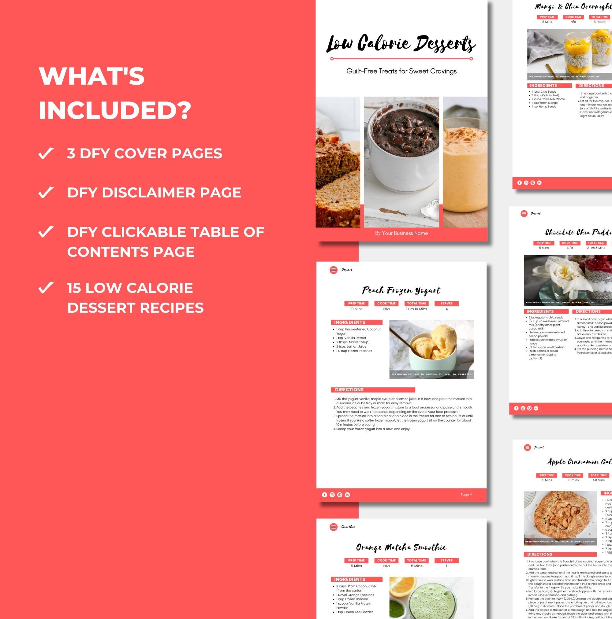 what's included in this low calorie dessert cookbook template